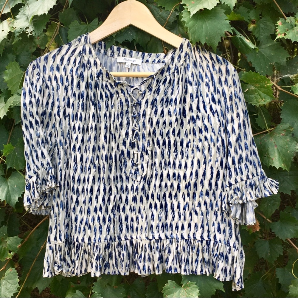 Madewell Top w/ ruffle and lace-up details Size L